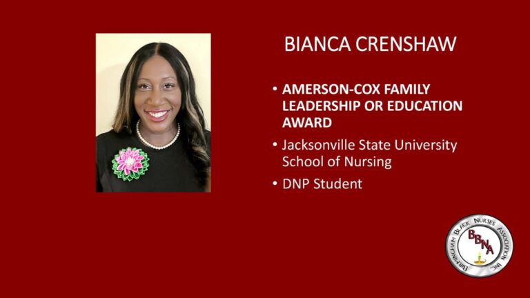 Bianca Crenshaw receiving nursing award information.